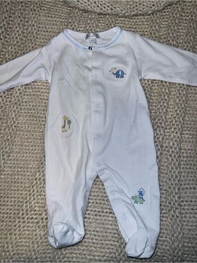 Kissy Kissy White Footed One-Piece with Blue and Yellow Animal Appliqués